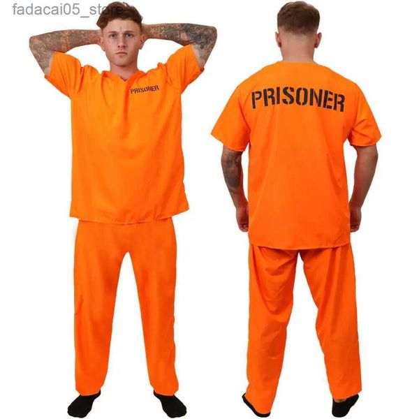 Tema Traje Adulto Preso Come Laranja Prisioneiro Macacão Jailbird Outfit para Halloween Laranja Prisioneiro Come Men Jail Macacão Come Q240130