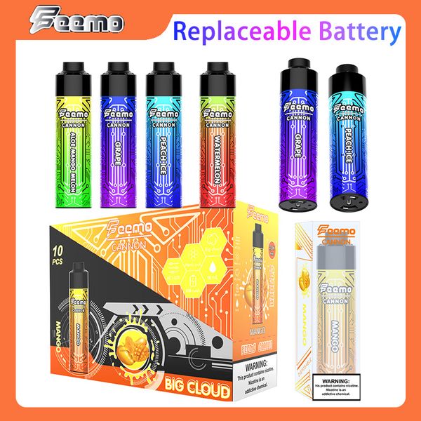 EU US Warehouse usa e getta Vape Pen E cig Puff 10K big cloud EU Feemo Cannon vapes usa e getta tipo-c cavo di ricarica con batteria ricaricabile da 0,5 ohm spedizione veloce