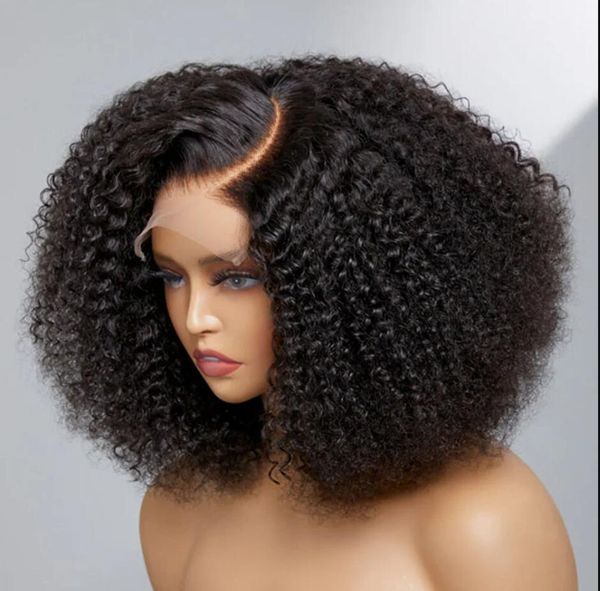 Afro kinky encaracolado cabelo humano frente laço bob peruca 4x4 5x5 13x4 13x6 perucas de renda sem cola pré arrancadas natural linha fina