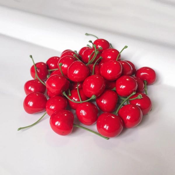 Decorazione per feste 50 pezzi di frutti artificiali di ciliegia finta simulazione realistica di ciliegie rosse Decor Kichen Table Bowl decorativo finto frutto