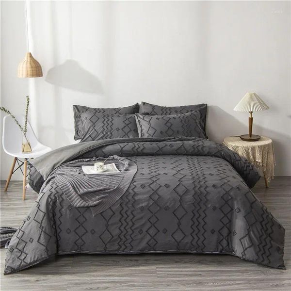 Set di biancheria da letto Set copripiumino bianco semplice nordico reale Camera da letto Letto matrimoniale Trapunta di lusso King Home Size Tessili 220x240 cm