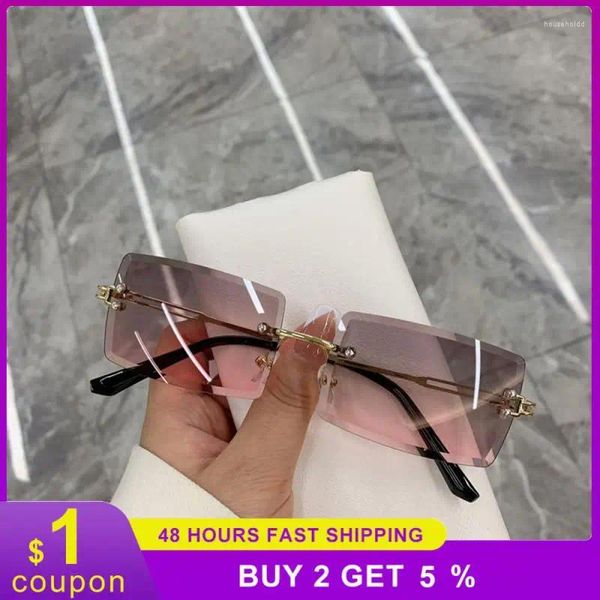 Açık Gözlük Kare Güneş Gözlüğü UV Koruma Kesme Lens Gözlükler Pembe Gradyan Goggles Polarize Dikdörtgen