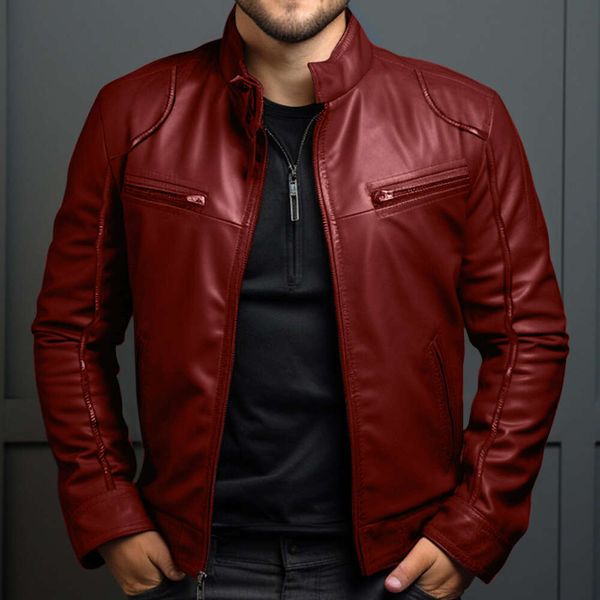 Европейская и американская модная мужская мотоциклетная кожаная куртка, мужская красивая молодежная кожаная куртка в стиле панк с воротником-стойкой, мужская