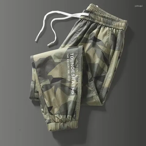 Männer Hosen Frühling Herbst Elastische Hohe Taille Brief Camouflage Gedruckt Taschen Raffen Harlan Laterne Casual Sport Hosen