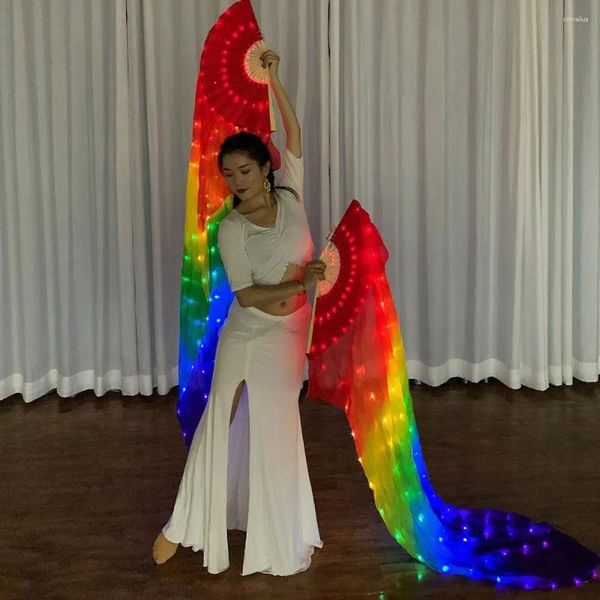 Bühnenkleidung Bauchtanz LED leuchtende Fächer Zubehör Mode Seidenfächer Frauen Licht Tanz Performance Requisiten Kostüme