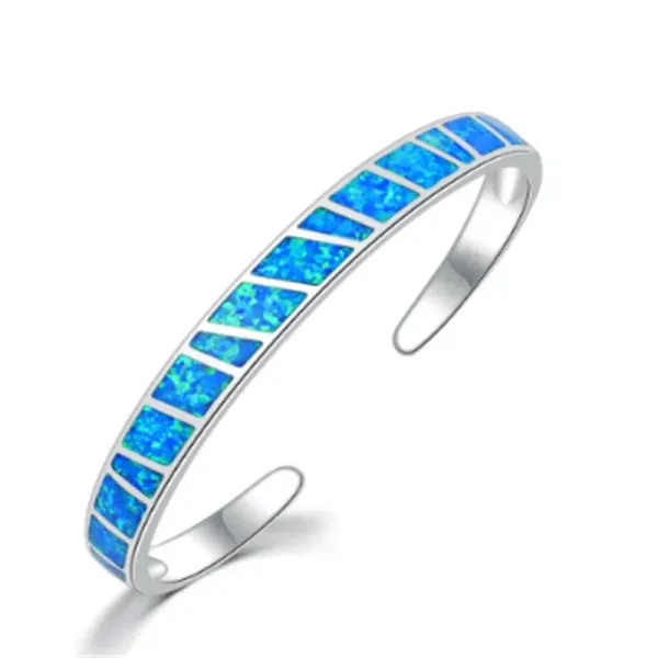 Halskette Blau Feuer Opal Stein offener Armreifen versilberte verstellbare minimalistische Armbänder Schmuck beste Geschenke für Mädchen Frauen