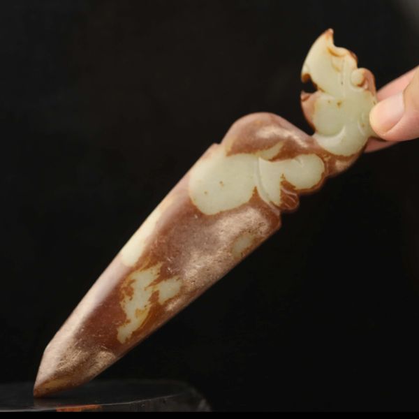 PENDANTI Old Natural Jade Statue cardiata a mano di Dragon Sword Ax #26