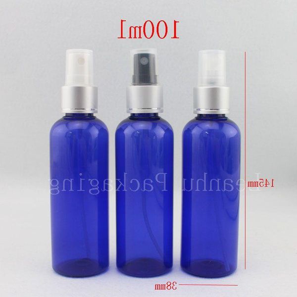 wholesale Flaconi spray in PET rotondi blu da 100 ml X 50 per acqua, pompa spruzzatrice con ugello anodizzato da 100 cc, flacone spray per nebulizzazione cosmetica Bfemn