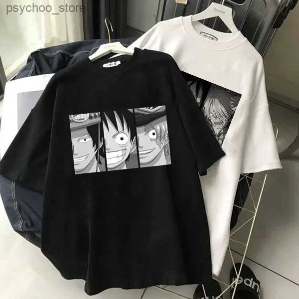 Herren T-Shirts One Piece Kawaii Japanisches Anime T-Shirt Damen Lustige Cartoon Tops Übergroßes T-Shirt Harajuku Grafik T-Shirts Unisex T-Shirt Weiblich Q240130