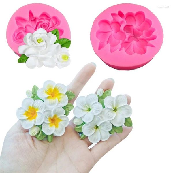 Moldes de cozimento Plumeria Havaiana Frangipani Molde de Bolo de Silicone Gardênia Forma Fondant Moldes para Decorações Toppers de Casamento