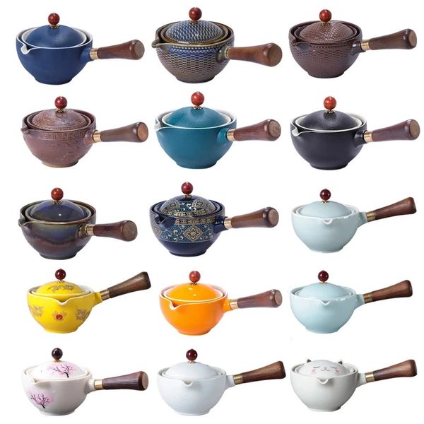 Chinesisches Gongfu-Teeset, tragbare Teekanne, 360-Grad-Teebereiter, halbautomatisches Teegeschirr, Holzgriff, Topf-Ei, Teezeremonie-Set 240124