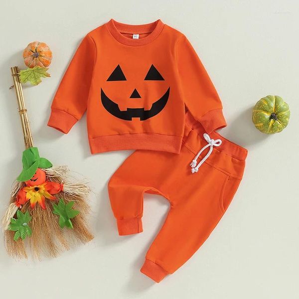 Conjuntos de roupas Mababy 6m-4y 2024 Halloween Baby Boy Roupas Criança Infantil Criança Trajes Outfits Manga Longa PumpkinT-Shirt Calças de Bolso