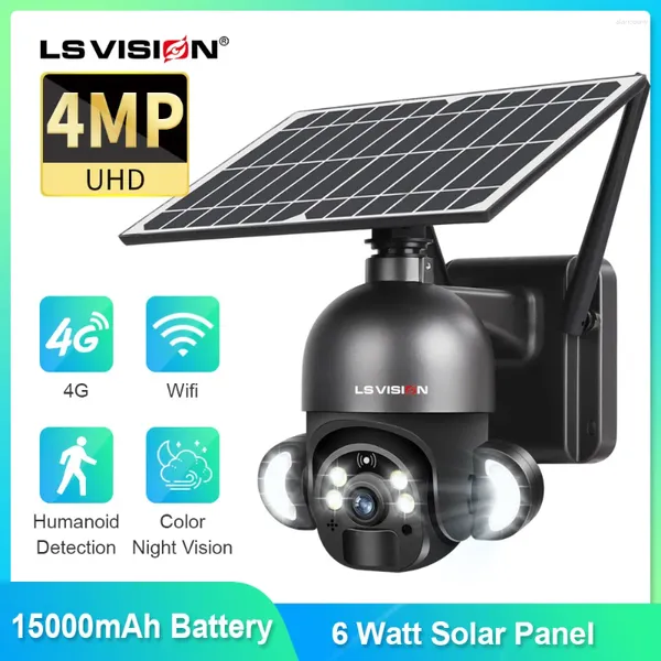 Câmeras de vigilância Solar Wifi Exterior Camara Powered Battery Floodlight PTZ 360 Pan CCTV Câmera de visualização remota