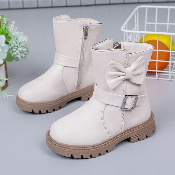 Stiefel 2024 Mädchen Bogen Kinder Mode Schnalle Kühle Feste Farbe Kleinkind Schuhe Kinder Casual Vielseitig Frühling Einfache