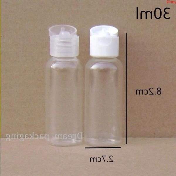 100pcs 30ml Transparente Flip Top Cap Garrafa de Plástico Pequena Garrafa Vazia Viagem Shampoo Embalagem PET BottlesGoods Vtchb