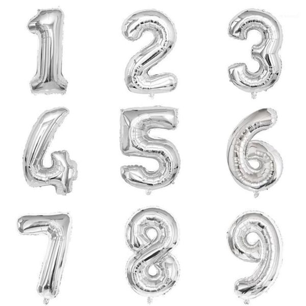 Украшение для вечеринки, 32-дюймовый воздушный шар с номером из серебряной фольги, украшения для первого дня рождения девочки, детей, 1, 2, 3, 4, 5, 6, 7, 8, 9, 10, 30, 40 лет, 309s