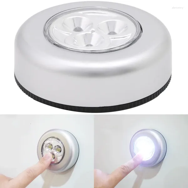 Luci notturne 3 LED Touch Light Push Lamp Car Home Wall Camping Alimentazione a batteria