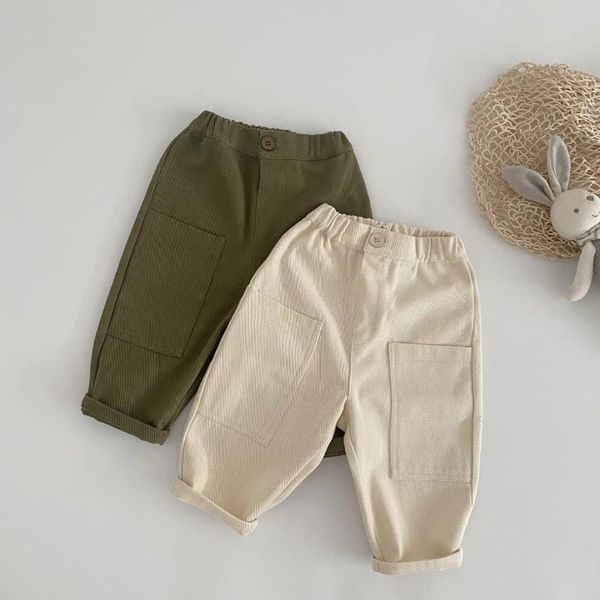 Pantaloni Pantaloni per bambini Versione coreana Tuta autunnale con bottone singolo Tasca grande per ragazzi