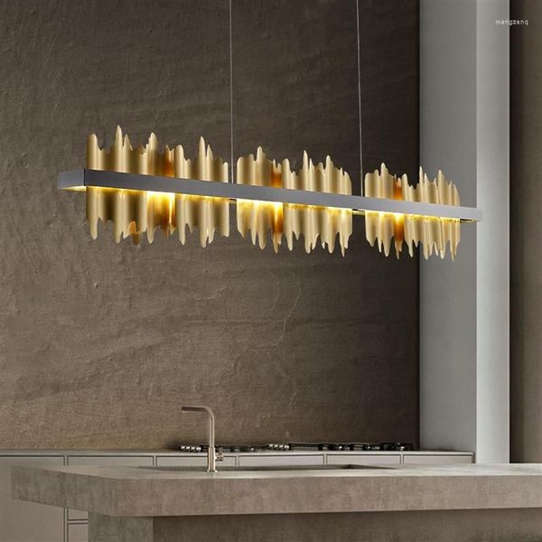 Lampade a sospensione Ristorante Lampadario moderno Illuminazione Iceberg Design LED Cucina Isola Apparecchio rettangolare Oro Nero2903