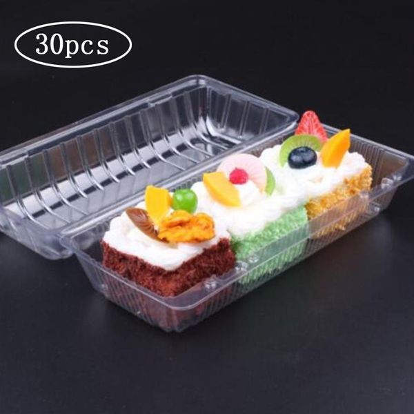 30 caixas plásticas claras do bolo do copo dos pces e embalagem transparente descartável sushi tirar caixa retângulo frutas pão embalagem bakery255r