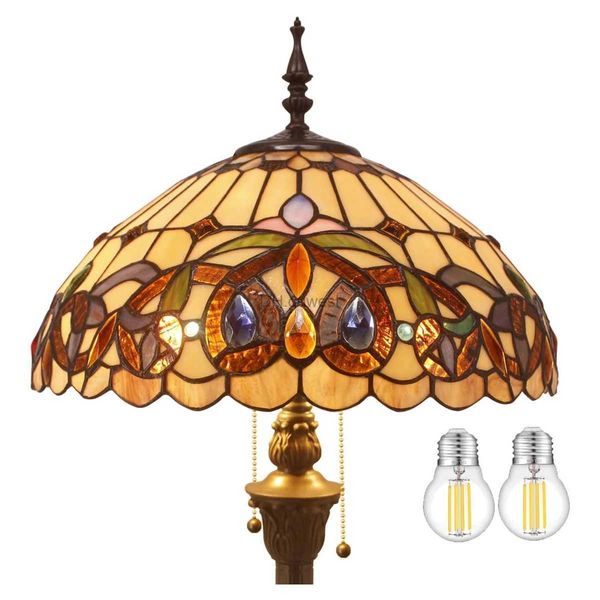 Lâmpadas de chão WerFactory Tiffany Floor Lamp Serenity Victorian Glass Standing Reading Light 16x16x64 polegadas YQ240130