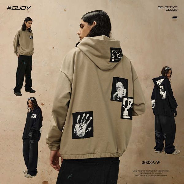 Wxwovdy americano hip hop hoop suéter adesivo tecnologia de tecido design de borda irregular maillard moda casual