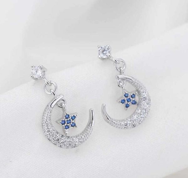 Stud Sterling Silver Star e crescente brincos para mulheres nova tendência personalidade senhora moda jóias