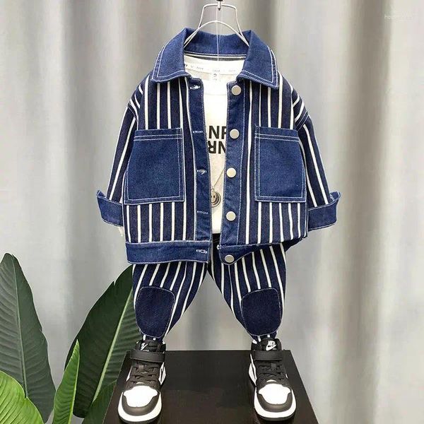 Conjuntos de roupas bebê menina menino denim roupas conjunto jean jaqueta calça algodão infantil criança primavera outono roupa 2-12 anos desgaste