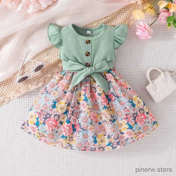 Abiti da ragazza Abito per bambini 1-6 anni Compleanno Moda estiva Manica con volant Carino principessa floreale Abiti formali verdi Ootd per bambina