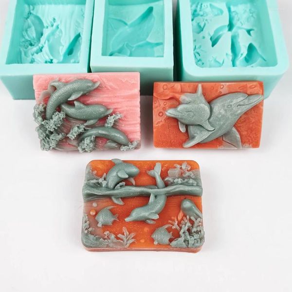 Moldes de cozimento 3D Dolphin Ocean Forma Molde de Silicone Bolo Vela Sabão Gesso Molde de Resina DIY Aromatherarpy Decoração Doméstica Ferramentas de Artesanato