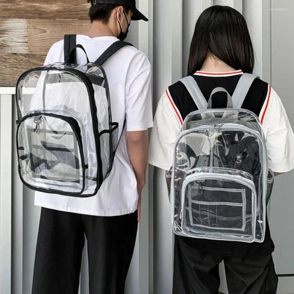 Sacos escolares multi-camada mochila impermeável transparente com fecho de zíper de capacidade visível garrafa de água bolso resistente a manchas
