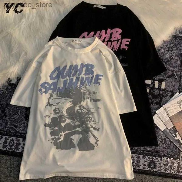 Homens camisetas Oversized T-shirt Mulheres Harajuku Punk Gótico Hip-Hop Streetwear Tops T-shirt Feminino Verão Casual Manga Curta Mulher Roupas Q240130