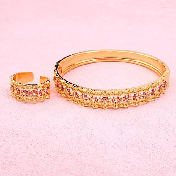 Bangle Cobre Banhado A Ouro Mulheres Anel SetGold Médio Oriente Luxo Jóias Casamento Parure Marocaine Bijoux De Luxe Femme