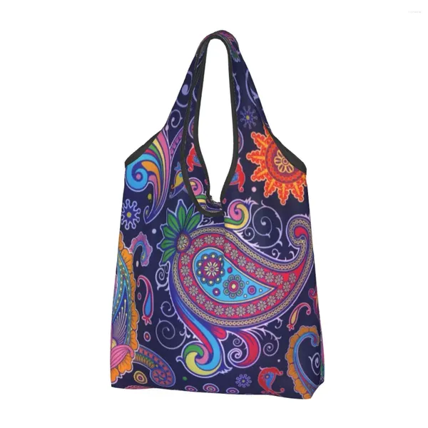 Borse per la spesa Borsa a tracolla casual da donna con motivo Art Paisley Borsa a tracolla pieghevole di grande capacità