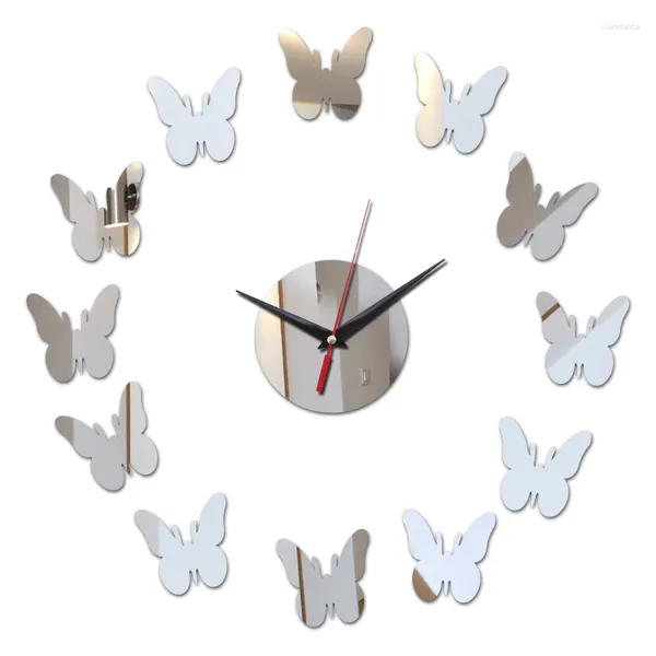 Relógios de parede Chegada Relógio Sala de estar Decoração Moderna Espelho Acrílico Material Adesivo Ainda Vida Relógios de Quartzo