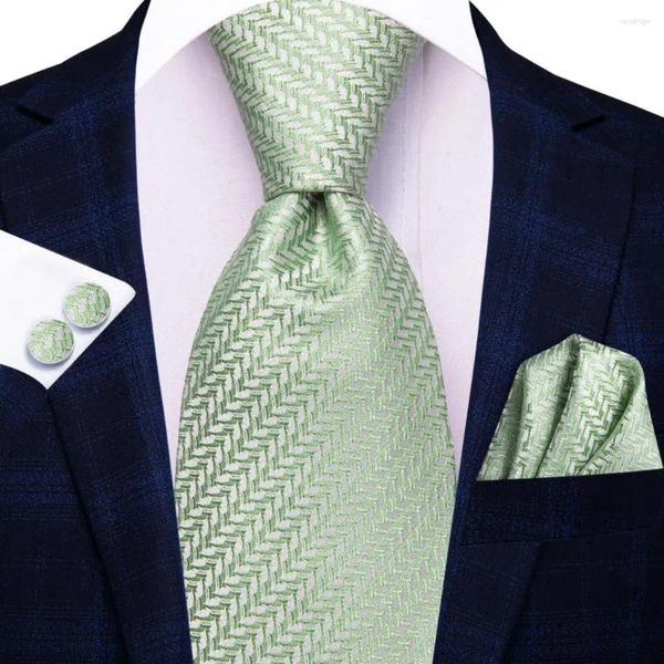 Papillon regalo da uomo cravatta a righe design verde in seta da sposa per gemelli Handky Set alta cravatta per feste, affari, moda all'ingrosso