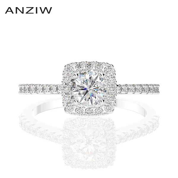 Halskette Anziw Sterling Silber Round Schnitt geschaffene Sona Diamond Classic Verlobungsring für Frauen Schmuck Geschenke