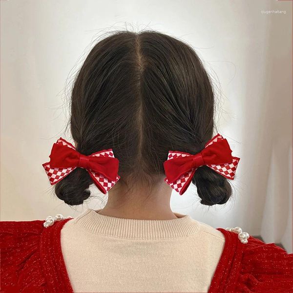 Accessori per capelli Nastri con clip a fiocco scozzese dolce rosso Corda bowknot Mollette natalizie per ragazze 2024 anni