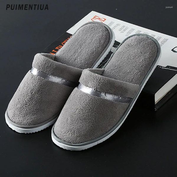 Chinelos El Non-Slip Coral Fleece Mulheres Piso Quente Home Guest Shoes Homens Business Travel Passageiro