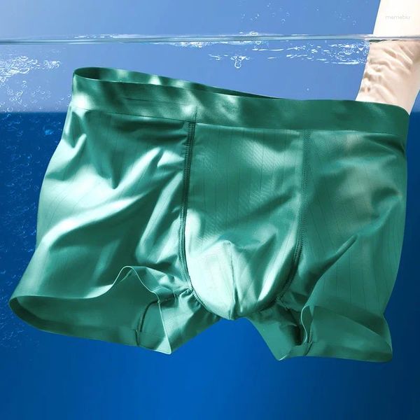 Unterhosen Eisseide Männer Konvexer Beutel Unterwäsche Jugend Spurlose antibakterielle Boxershorts Ultradünne atmungsaktive Höschen Jungen elastische Stämme