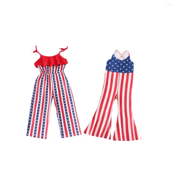 Комплекты одежды Girlymax 4 июля, летний молочно-шелковый костюм на День независимости для маленьких детей, цельный комбинезон в полоску, комплект одежды со штанами