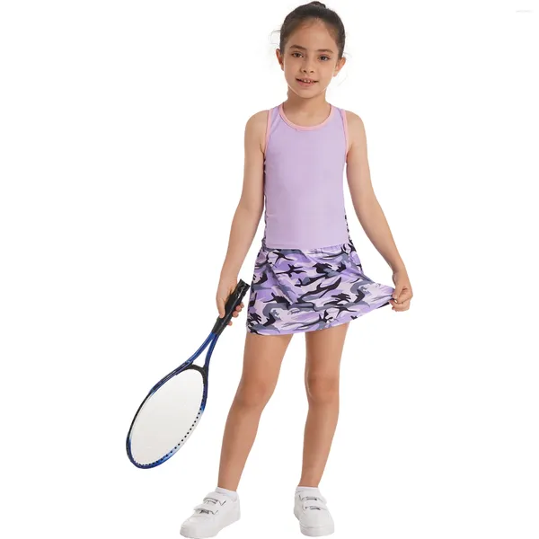 Bekleidungssets für Kinder, Mädchen, Sportbekleidung, Tennisanzug, ärmellos, Racerback, Weste, Tops und Rock, Set für Tanz, Yoga, Laufen, Workout, Trainingsanzug