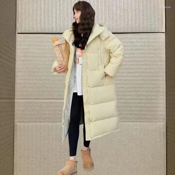 Kadın trençkotları kapşonlu pamuk ceket sarı kolej tarzı orta uzunlukta kalınlaşmış ekmek kış 2024