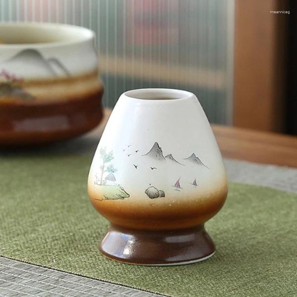 Set da tè Set da tè tradizionale in ceramica Matcha Supporto per frullino per le uova giapponese Accessori per spazzole di bambù adatti
