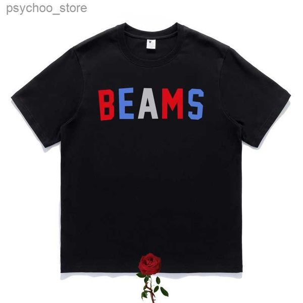 Homens camisetas Harajuku Vigas T-shirts Simples Moda Colorida Carta Imprimir Roupas Homens Mulheres Algodão Redondo Pescoço Vigas JAPÃO Tops Q240130