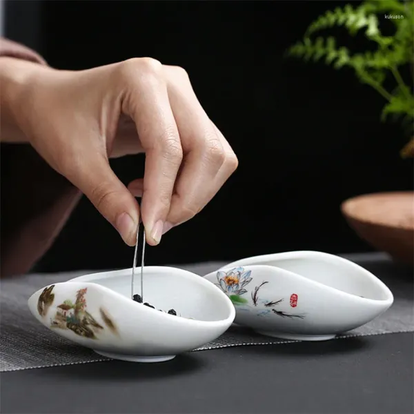 Colheres de chá criativo cerâmica pintado à mão café e ferramentas porcelana branca colher de chá chinês artesanal folha recipiente