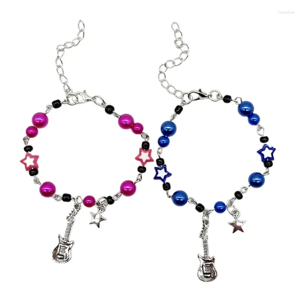 Braccialetti con ciondoli 2 pezzi Chitarra Star Coppia Moda Bracciale con perline Gioielli semplici regolabili per amicizia