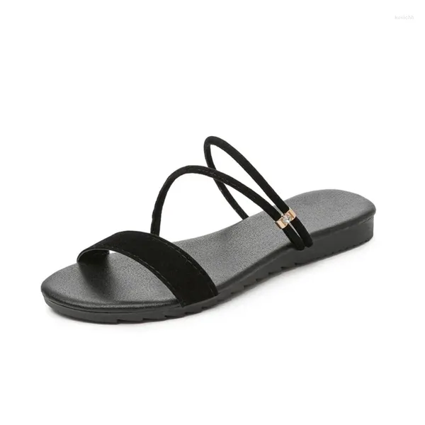Сандалии BLXQPYT, лето 2024, нескользящая модная модная верхняя одежда на плоском каблуке с квадратным носком, женские тапочки, пляжная обувь, большой размер 43 2101