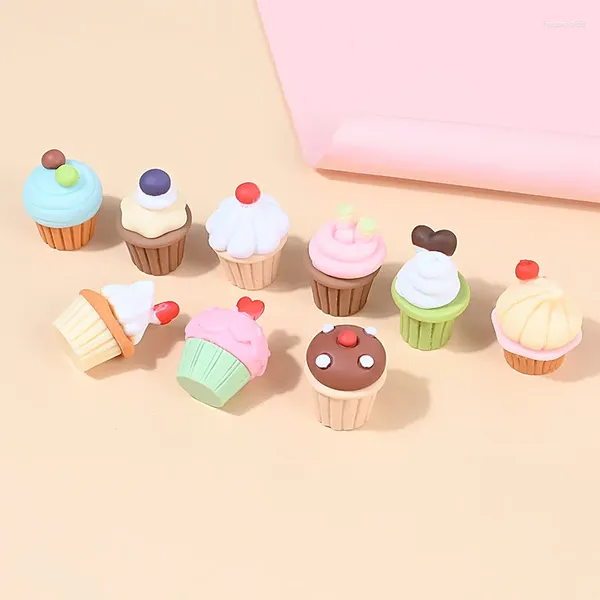 Dekorative Figuren, 10 Stück, Kunstharz, Cartoon-Kawaii-Kuchen-Serie, Kunsthandwerk, Zubehör, Material, DIY-Anhänger mit flacher Rückseite, Miniatur-Cabochon-Verzierung