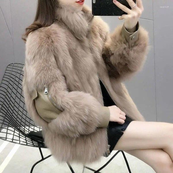 Giubbotti da donna 2024 Autunno e Inverno Cappotto di pelliccia ispessito Moda Sottile Una cerniera in peluche Collo alto Giacca calda casual femminile